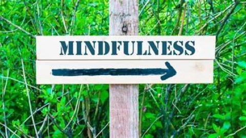 Photograph of the word Mindfulness on a post.